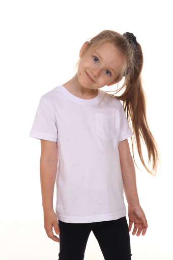 Детская футболка "белая с карманом" дев. (в наличии с карманом и без) (Фото 2)