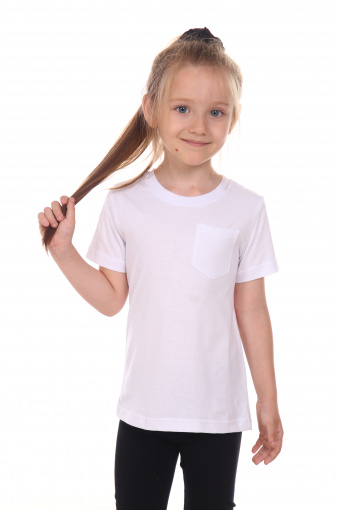 Детская футболка "белая с карманом" дев. (в наличии с карманом и без) - Фабрика «Милаша»